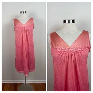 Vanity Fair Vintage Pink Long Floral Solid Lingerie Nightgown Women Medium